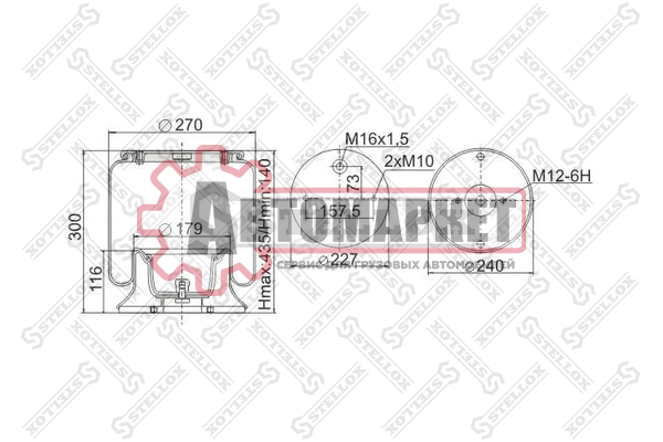 Пневмопод. со стак.подв ось 2отв.M12 1отв.шт.М16 Порш.пласт.2 отв.М12\Scania 3/