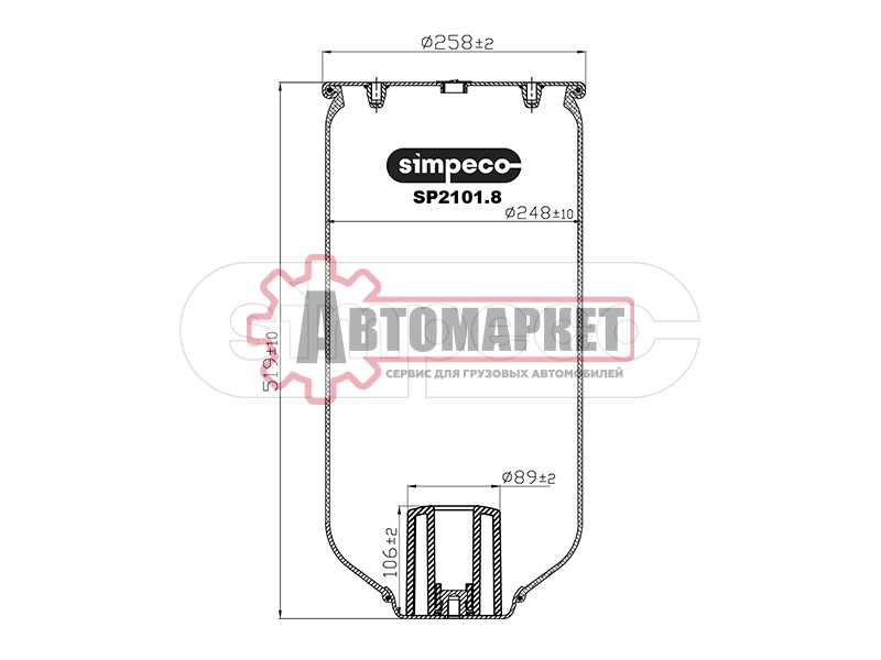 Пневмоподушка без стак. 2 отв.шп.M10. 1отв-шт.M22 Н 1xM22 \Schmitz.Weweler