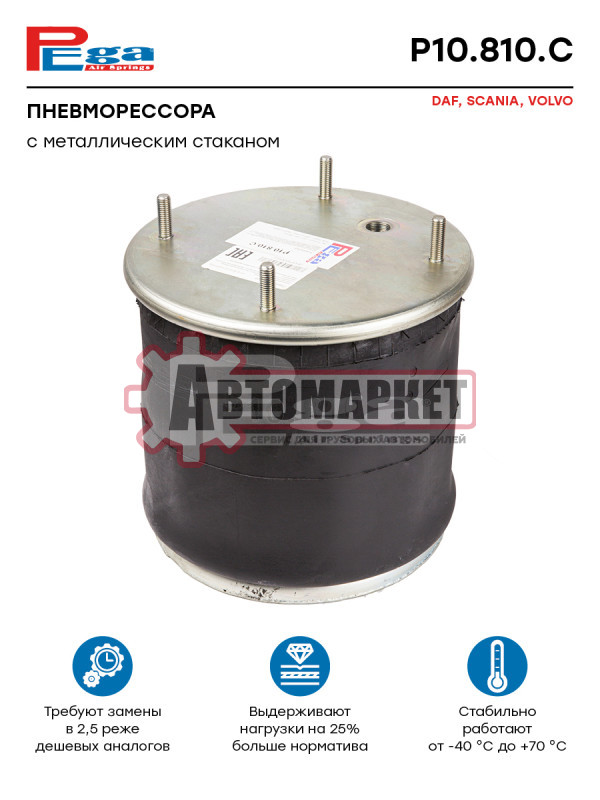 Пневмоподушка со стак 4шп.M12. 1отв.штуц.M22. Поршень стальн.4отв.M12 \SAF/ROR/T