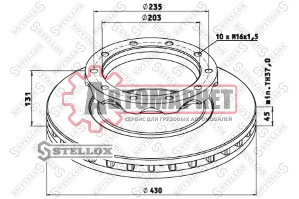 Диск тормозной 430/203x45/131 n10-235-M16x1.5 Omn Neoplan/EvoOmn