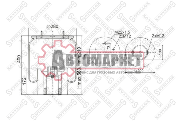 Пневмоподушка со стак. Поршень пластик ROR