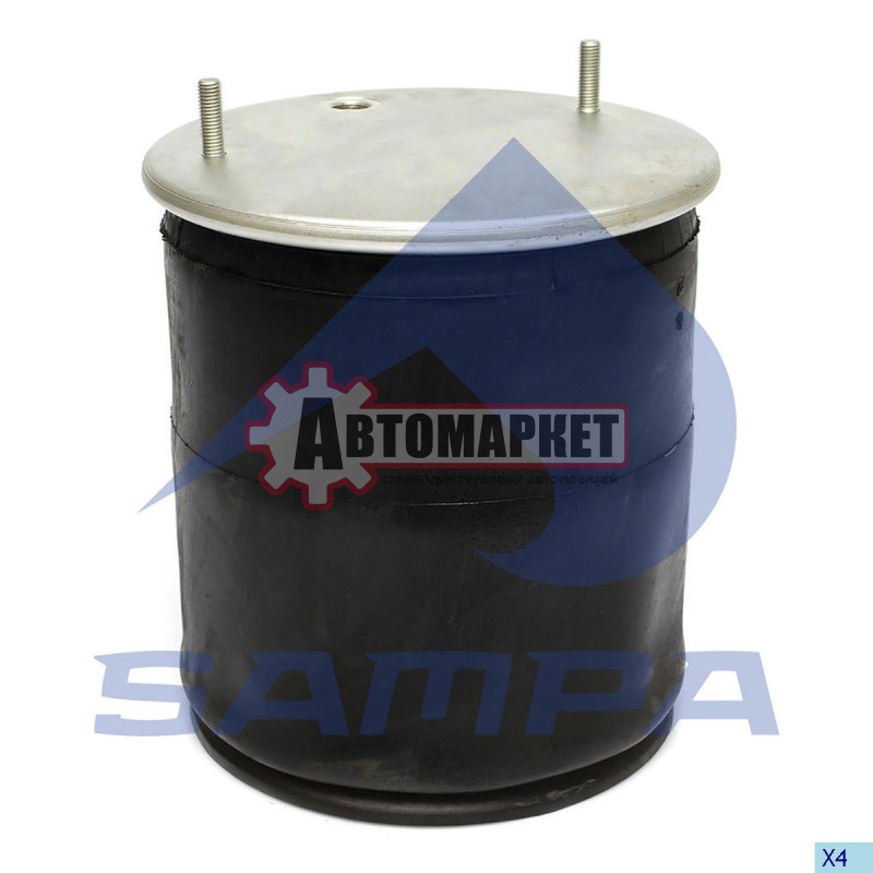 Пневмоподушка со стак.2 шп.M12смещ.25. 1отв.штуцM22. Поршень стальн.4отв.M12 \S
