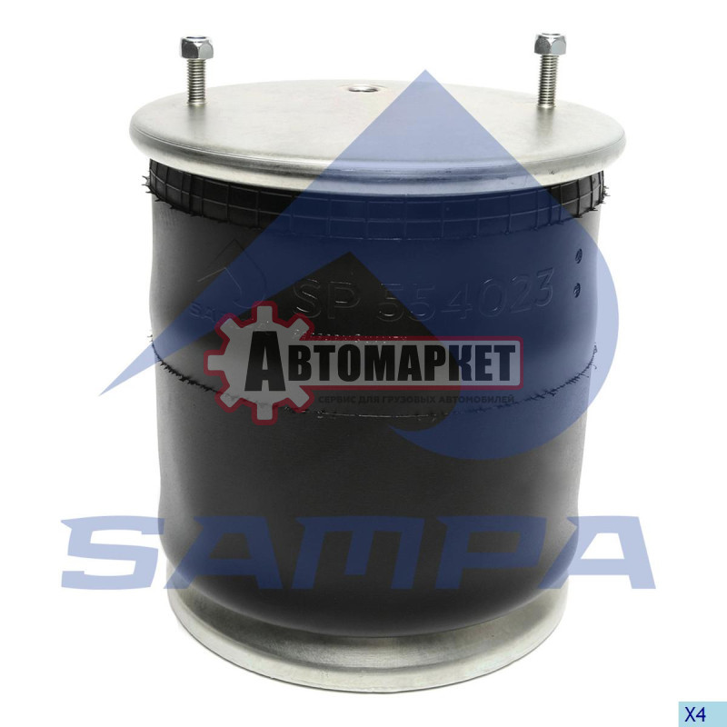 Пневмоподушка со стак.2 шп.M12смещ.25. 1отв.штуцM22. Поршень стальн.4отв.M12 \S