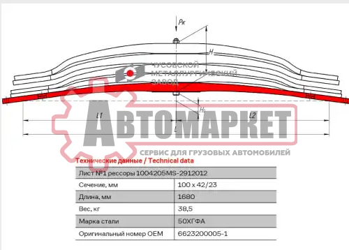 Лист №1 рессоры задней L=1680mm MB 5-ти листовая