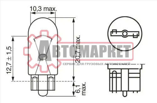 Лампа (W5W) 5W 12V W2.1X9.5D передний габарит, стеклянный цоколь