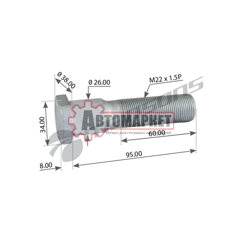 Шпилька колесная M22x1,5x95 GIGANT LOHR
