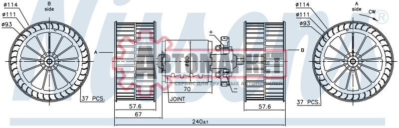 Электродвигатель отопителя MB Actros/Axor (с крыльчаткой)