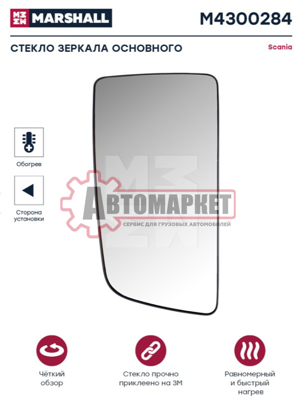 Стекло зеркала основн. левого с подогревом SCANIA P/G/R/S 2016