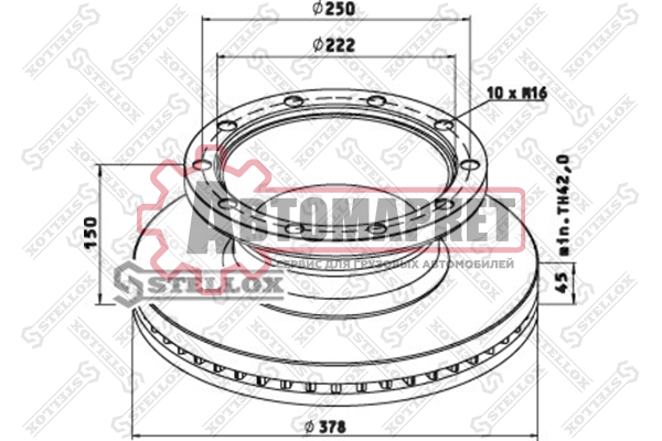 Диск торм c ABS 378/150x39 10отв M16 \ROR LM. LMC ABS