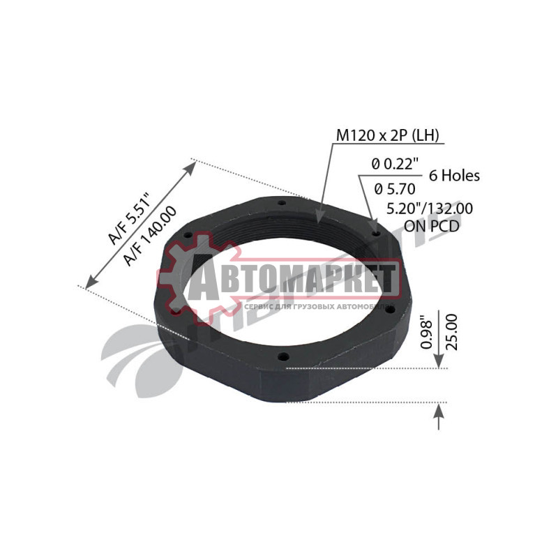 Гайка ступицы левая M120x2 H=25 SW140 \SAF SKRS 9042 -->95