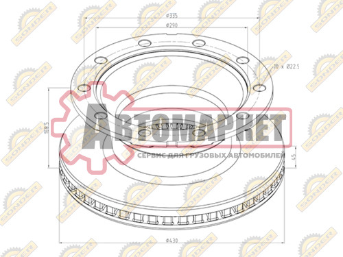 Диск торм 430x168.5x290x45 n10x22.5 задний вентилир.\Schmitz