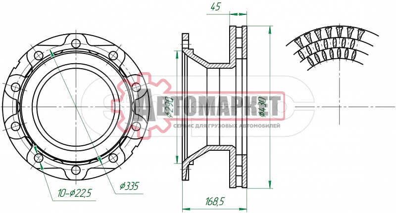 Диск торм 430x168.5x290x45 n10x22.5 задний вентилир.\Schmitz