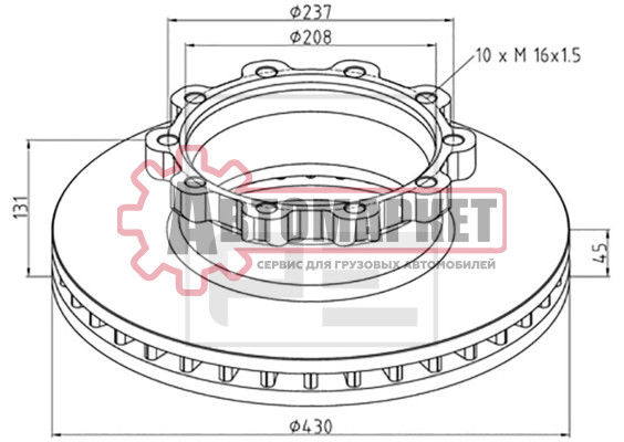 Диск торм 430/208x45/131 10n-237-M16x1.5 \Scania 124