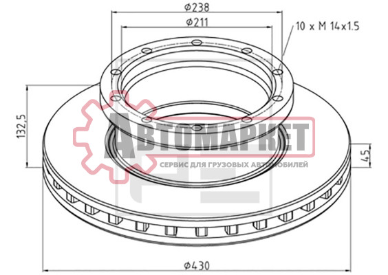 Диск торм 430/211x45/132.5 10n-238-M14x1.5 \MB Actros