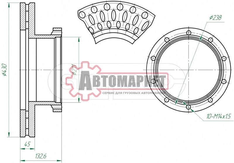 Диск торм 430/211x45/132.5 10n-238-M14x1.5 \MB Actros