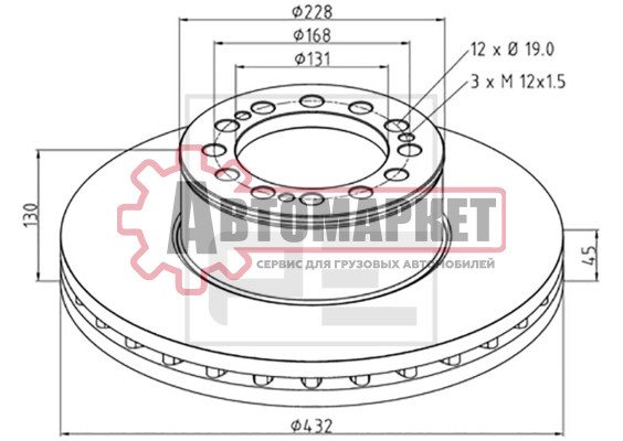 Диск торм 432/131x45/130 12n-168-d19 \MAN WMA M38.../T01/02/03...
