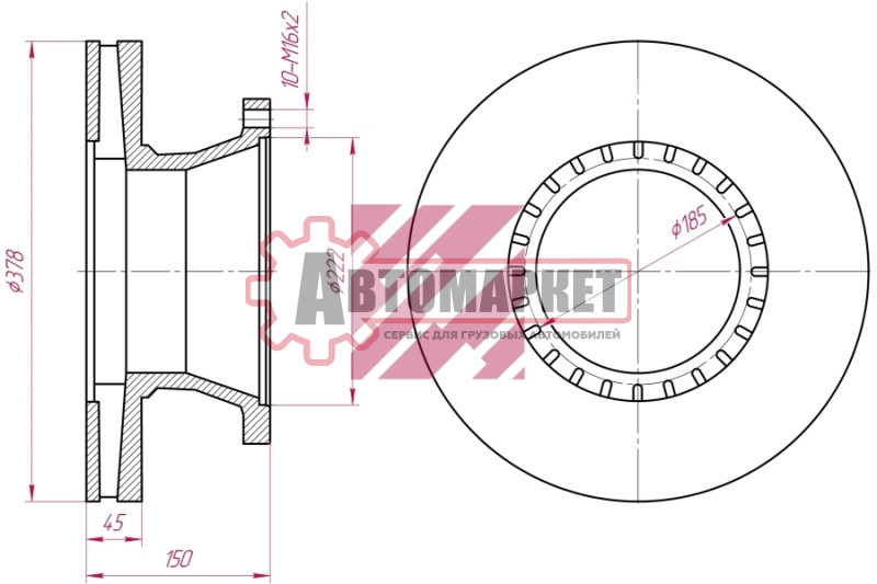 Диск торм c ABS 378/150x39 10отв M16 \ROR LM. LMC ABS