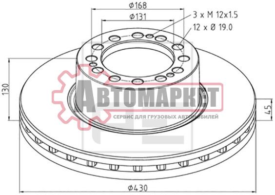 Диск торм вентилир. 430/131x45/130 12n-168-d19 \SAF SK RS 9022