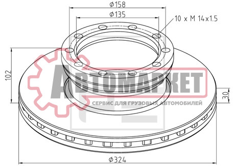 Диск торм перед. 324/135x30/102 10n-158-M14x1.5 \MAN L2000 (ОСЬ PERROT -96)