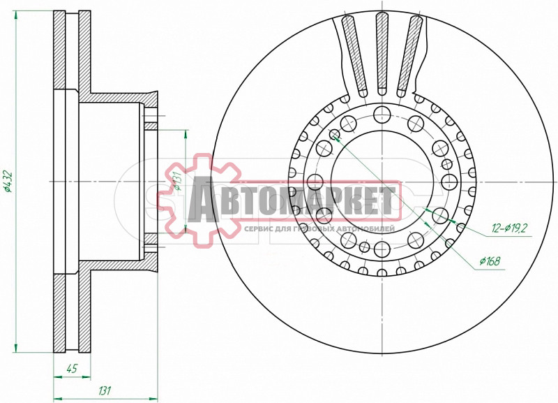 Диск торм передний 432/131x45/130 12n-168-d19 \MAN WMA M38.../T01/02/03...