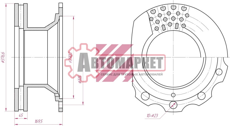 Диск тормозной 377/ x45/169.5 10n-335-M23 \BPW SKH Eco SB3745