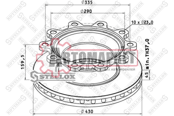 Диск тормозной 430/290x45/159.5 10n-335-23 вентилир без крепления ротора ABS