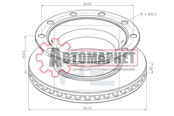 Диск тормозной 430/290x45/159.5 10n-335-23 вентилир без крепления ротора ABS