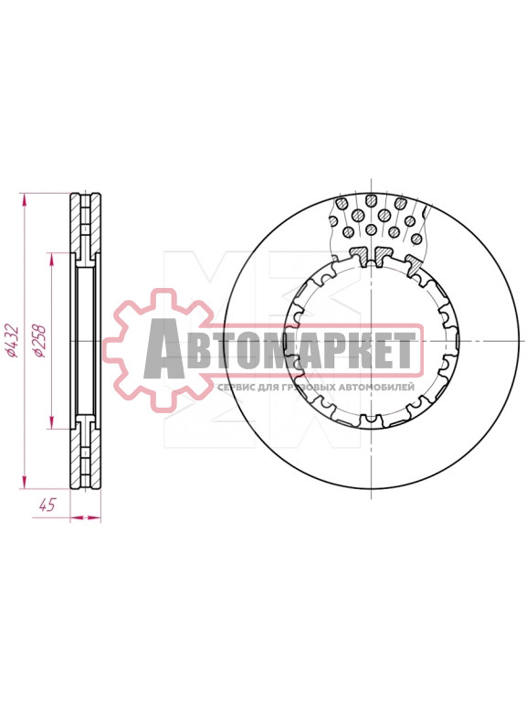 Диск тормозной 432мм 432x45x217/37x45 10n DAF 65-85CF/95XF БЕЗ МОНТАЖНОГО КОМПЛЕ