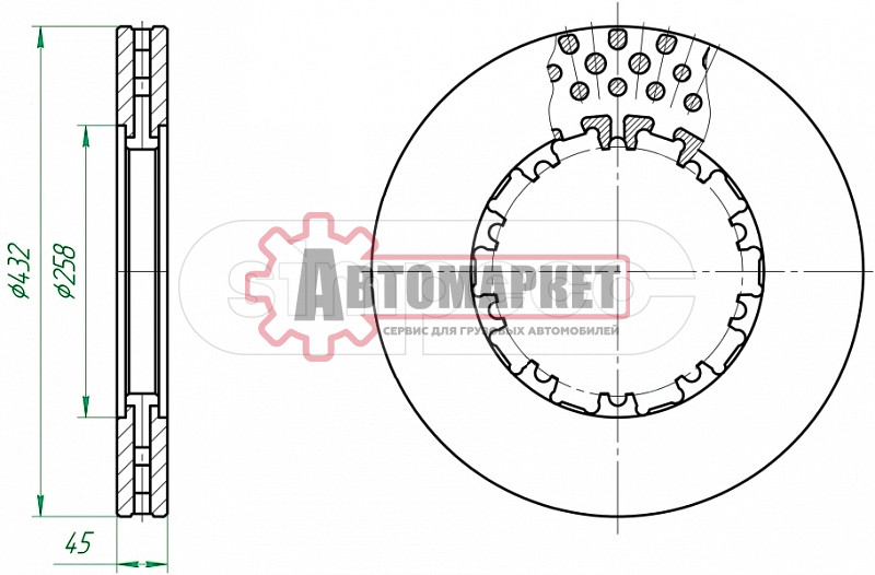 Диск тормозной 432мм 432x45x217/37x45 10n DAF 65-85CF/95XF БЕЗ МОНТАЖНОГО КОМПЛЕ