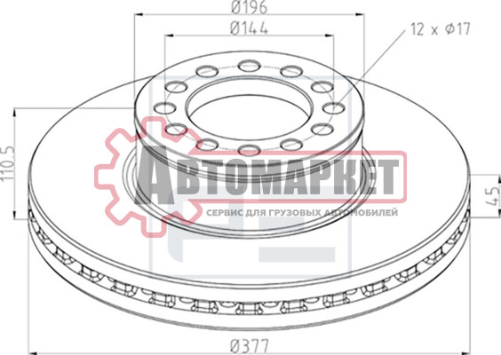 Диск тормозной перед. 377х110.5х106х45 n12 \MAN TGA/TGM/TGS/TGX.163