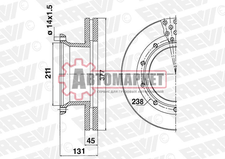 Диск тормозной передний 377x45x132x211 n10\MB
