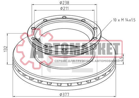 Диск тормозной передний 377x45x132x211 n10\MB