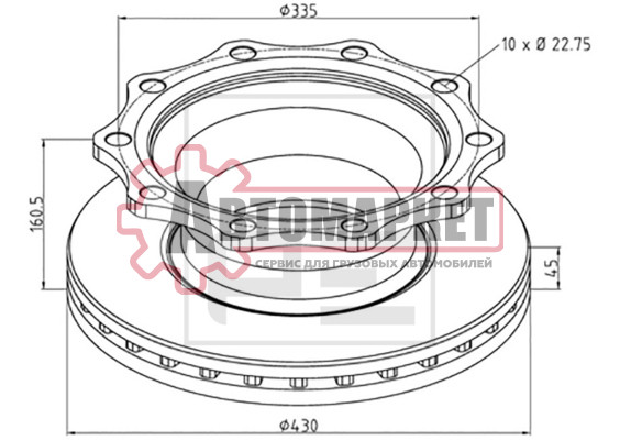 Диск тормозной под29087 430/x45/160.5 10n-335-d22.75 вентил\SAF SKRS9022K/11222K