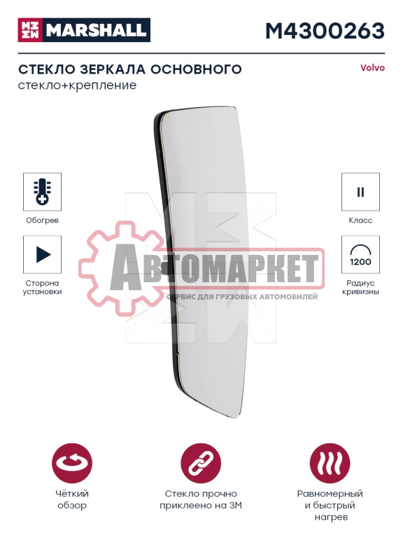 Стекло основного левого зеркала с подогревом правое VOLVO FH4 82359214