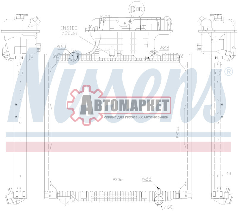 Радиатор 845*938*42 MAN TGS/TGA (с рамкой)