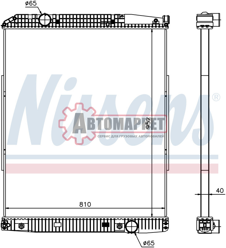 Радиатор MB Actros (96-) 952*810*40 (алюминий, без рамки)