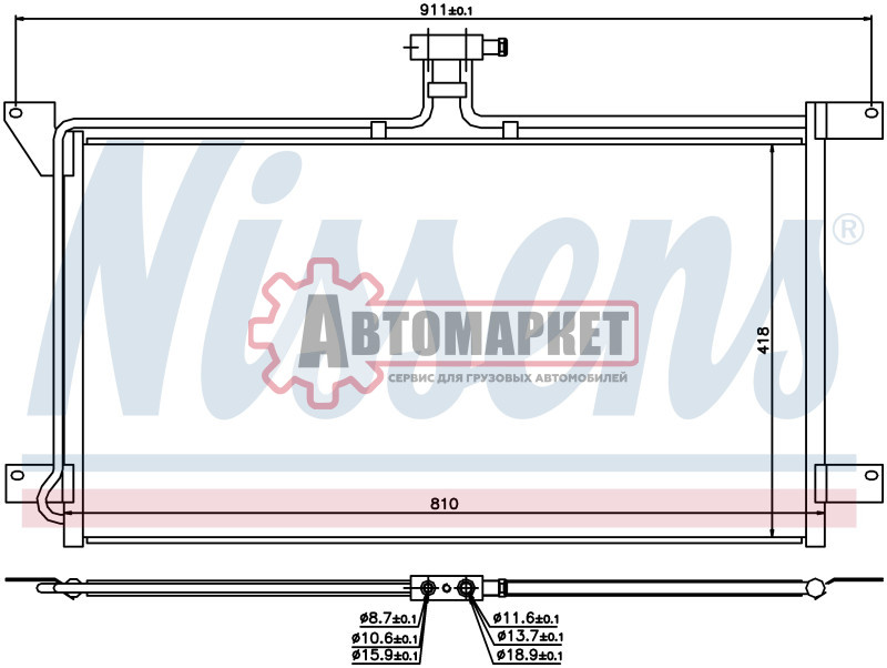 Радиатор кондиционера 820x460x24\Scania 94/114/124/144 (95->)