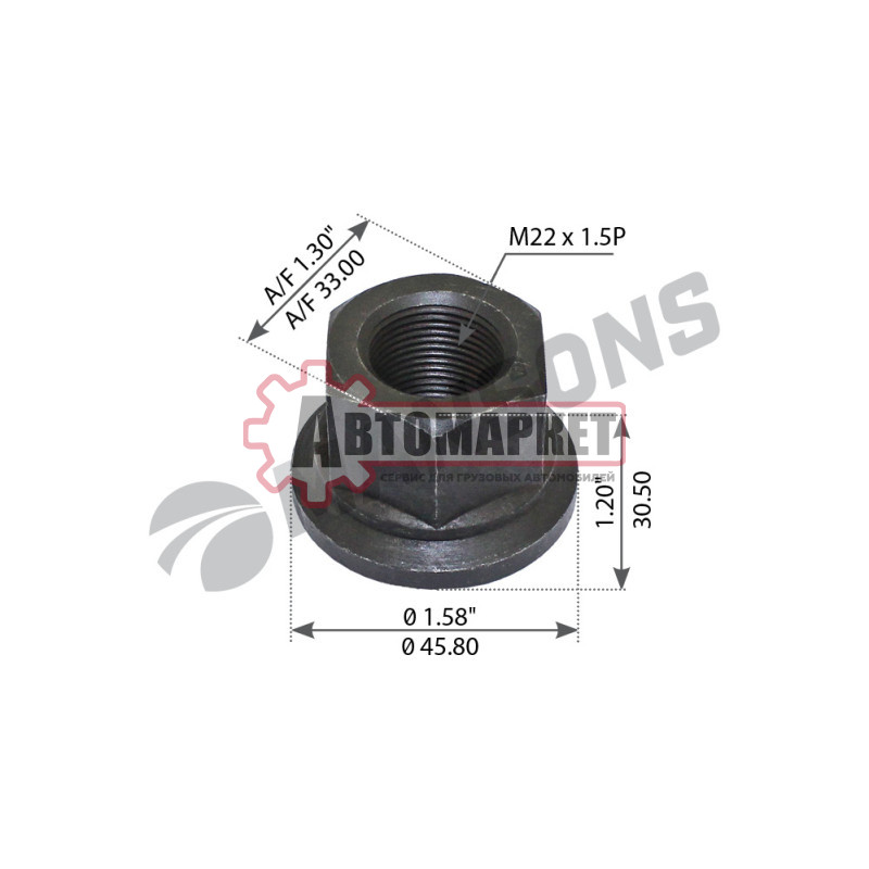 Гайка колесная M22x1.5 H=30 SW33 \Omn RVI,Volvo FH/FM