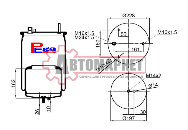 Пневмоподушка со стаканом задний мост (передняя) Volvo 22058737 FH(4) RIH230,RAD-GR/RAPD-GR