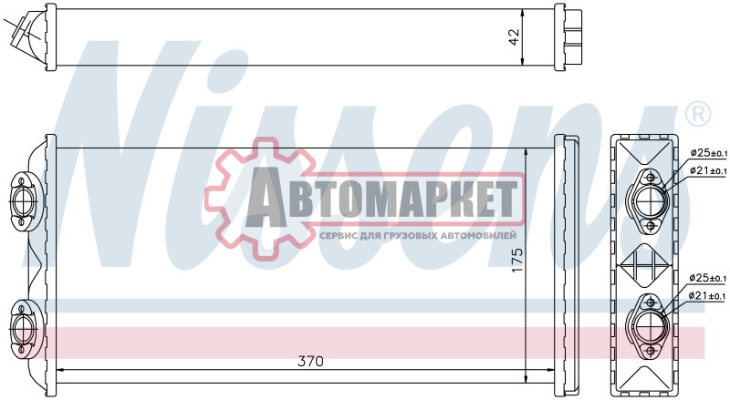 Радиатор отопителя пластик/алюминий 370x190x42 \MAN F2000(94>) дв.D28