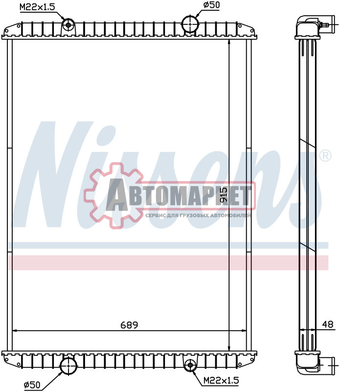 Радиатор охлаждения двигателя [915x689x48 без рамки] RVI PREMIUM 96>