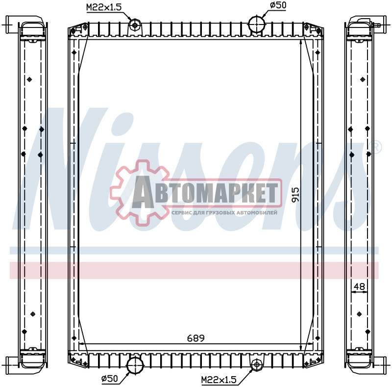 Радиатор охлаждения двигателя [915x689x48 с рамкой] RVI PREMIUM 96>