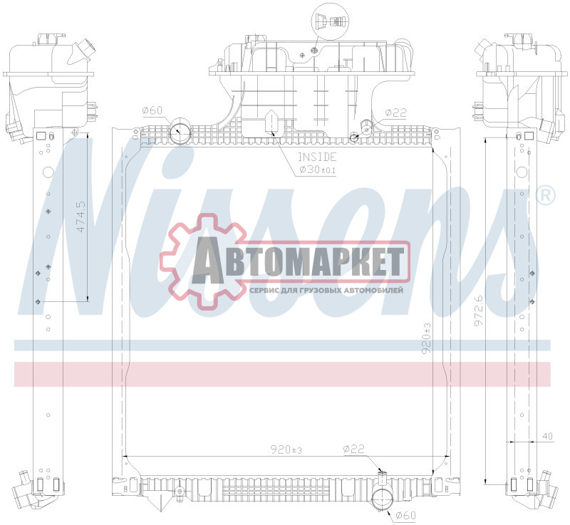 Радиатор системы охлаждения 938х920х42 \MAN TGA 18/26 04/00 --> (с рамкой)