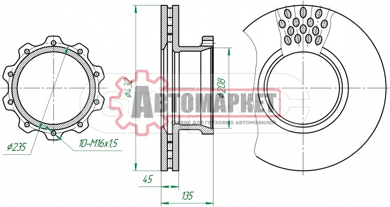 Диск торм задний 432/208x45/135 10n-235-M16x1.5 \Omn MAN NG/NL. MAN F2000/TGA