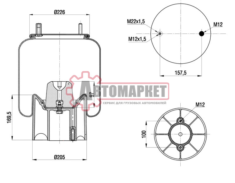 Пневморессора (с пласт. стаканом) GRANNING, ROR о.н.15732