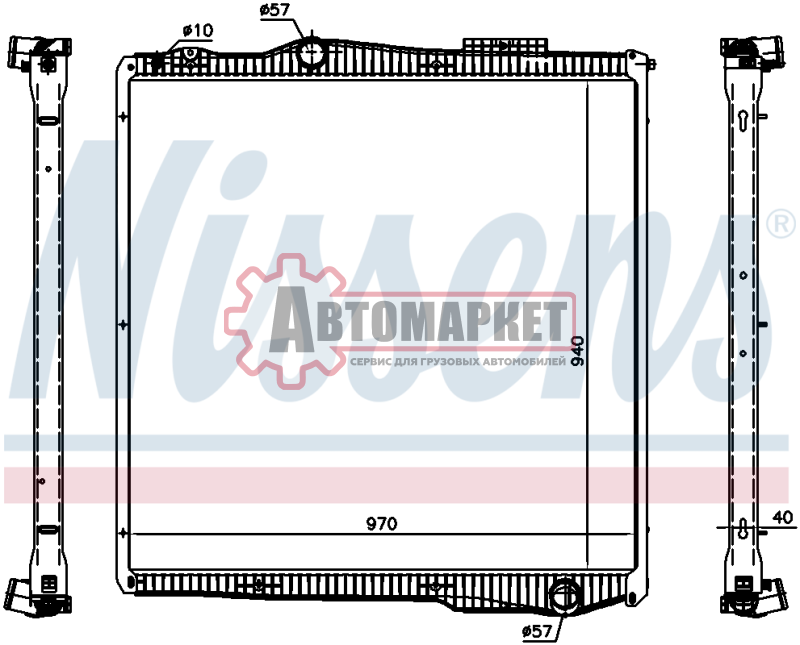 Радиатор охлаждения двигателя 940*1000*40 Scania G 04-> (с рамкой)