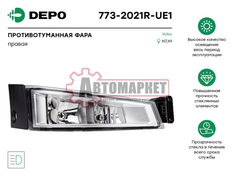 Противотуманная фара правая, хромированная, с ассистентом дальнего света VOLVO