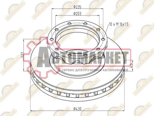 Диск тормозной 430 45 131 230 235 n10 16 1 5 Scania Neoplan Evobus Bova о н B221412