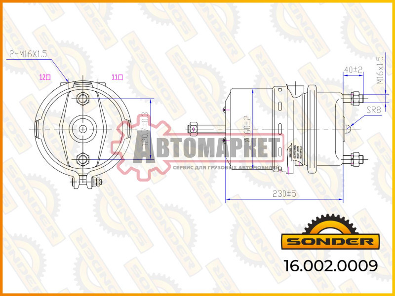 Энергоаккумулятор Т16/16 RVI/DAF/MAN/Iveco (дисковый тормоз)