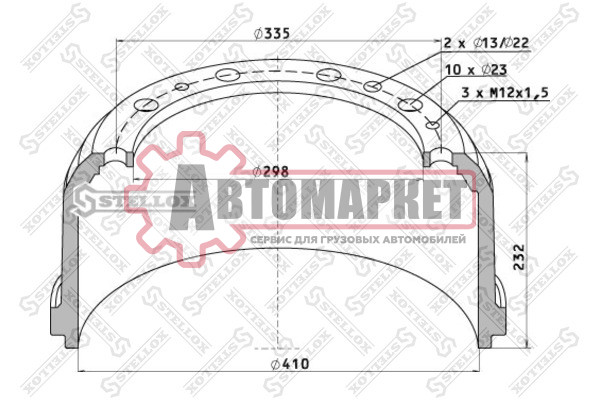 Барабан тормозной 410*187*232 MAN F2000/F90/M90/TGA/TGS/TGX